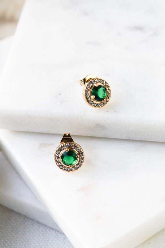 Small round shape earrings. Emerald like earrings. Deep green round studs. Gift idea. Classy earrings. Couple gift.